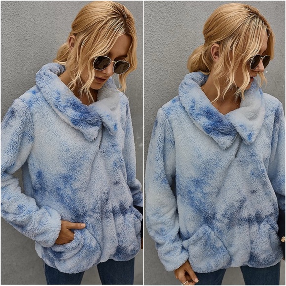 Tie dye soft zipper detail loose cowl neck SWEATE - Picture 2 of 2